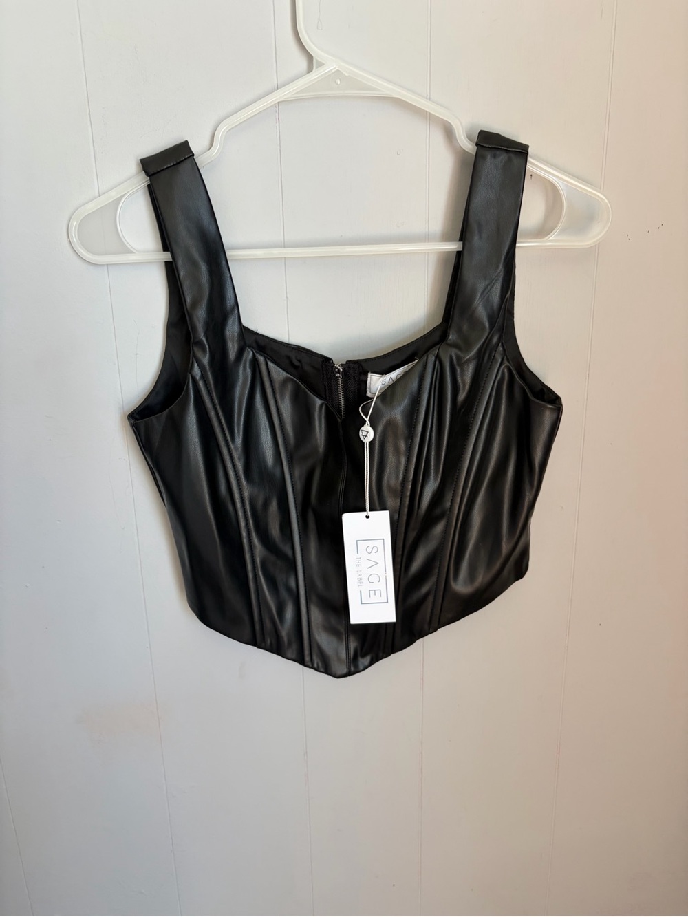Sage Black Faux Leather Corset-Style Crop Top
